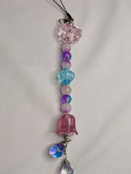 Bell Flower Teardrop Phone Keychain Charm Glass Bead