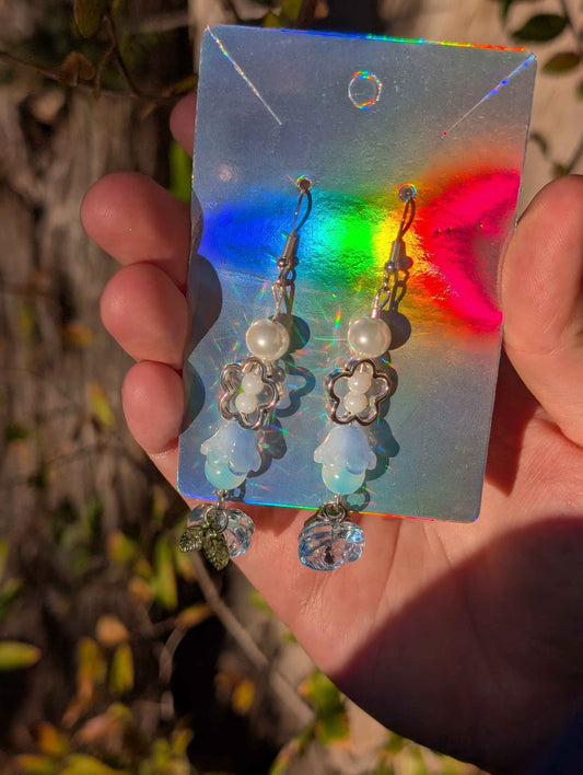 Dangling Bluebell Glass Bead Earrings