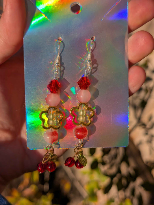 Cherry Dangling Earrings-Cute Glass Bead Earrings