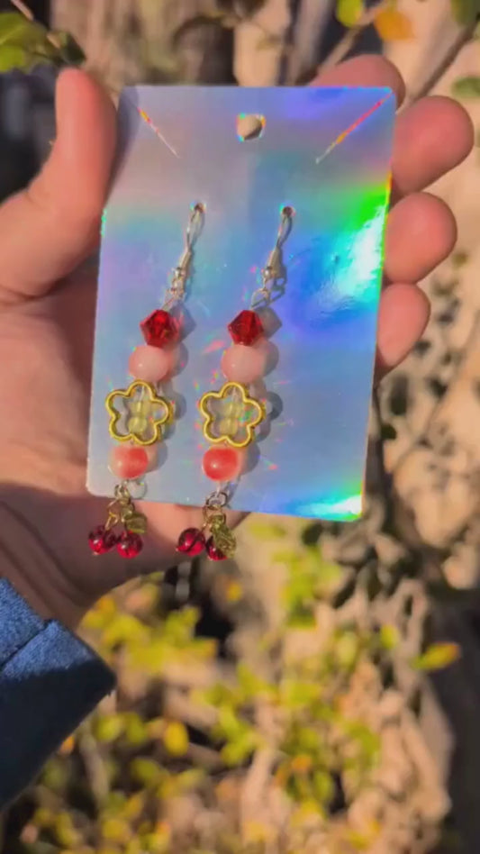 Cherry Dangling Earrings-Cute Glass Bead Earrings