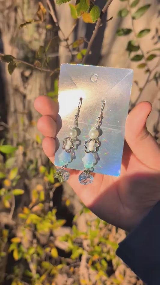 Dangling Bluebell Glass Bead Earrings
